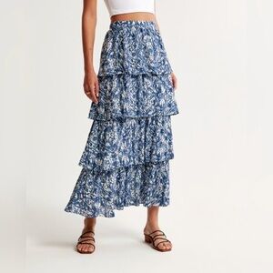 Abercrombie & Fitch Blue & White Tiered Maxi Skirt XL NWT